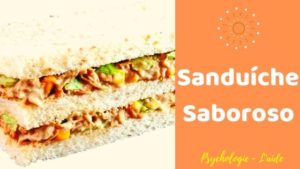 Sanduiche de presunto e queijo com os dizeres Sanduiche Saboroso